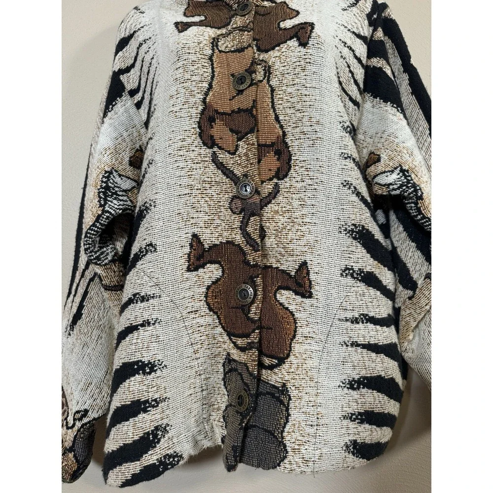 Vintage Sugar Street Women M Cotton‎ Weavers Animal Print Safari Tapestry Jacket